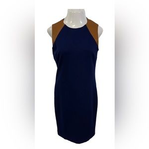 LAUREN RALPH LAUREN Sleeveless Navy Blue Dress w/Leather Trim originally $219